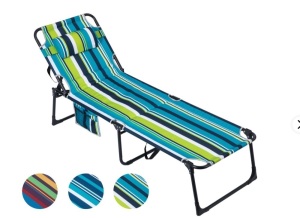 SUPERJARE Quilted Foldable Lounge Chair, Tanning Chairwith 4-PositionAdjustable Backrest, Outdoor Chaise Lounge with Removable Pillow. Sunbathing Lounger for Lawn, Beach, Pool, Camping Dark Cyan, Like New, Retail - $83.55