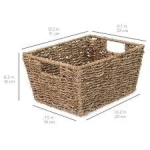 Set of 3 Seagrass Storage Tote Baskets, Laundry Organizer w/ Insert Handles
