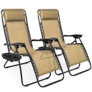 Set of 2 Adjustable Zero Gravity Patio Chair Recliners w/ Cup Holders