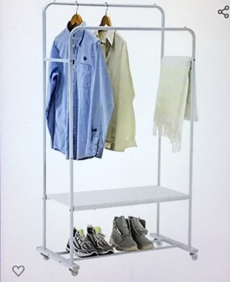 YOUDENOVA Clothes Rack with Shelves, Rolling Clothing Rackon Wheels, Garment Rack for Hanging Clothes, RusticClothing Drying Rack, White, Like New, retail - $39.99