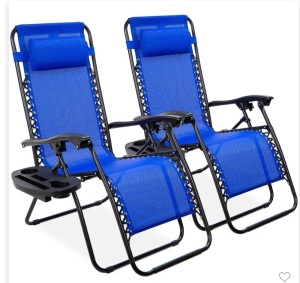 Best Choice Products Set of 2 Adjustable Zero Gravity LoungeChair Recliners for Patio w/ Cup Holders - Cobalt Blue, Like New, Retail - $119.99