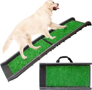 Foldable Pet Ramp for Large Dogs with Turf Grass Traction Mat & Rubber Feet, 62in x 16in x 2.5in 