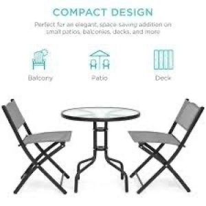 3-Piece Bistro Set w/ Glass Table, 2 Foldable Chairs