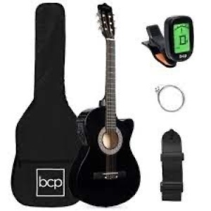 41in Beginner Acoustic Electric Cutaway Guitar Set w/ Case, Strap