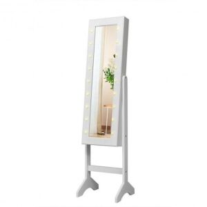 Mirrored Jewelry Cabinet with LED Lights - White