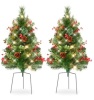 Set of 2 Pre-Lit Pathway Christmas Trees w/ Pine Cones, Timer - 24.5in