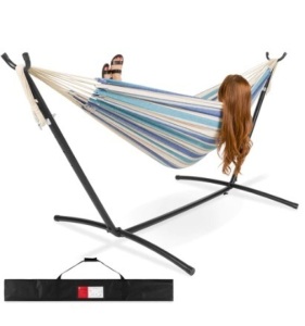 2-Person Brazilian-Style Double Hammock w/ Carrying Bag and Steel Stand