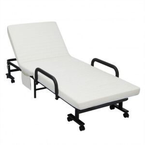 Adjustable Single Bed with Wheels - White