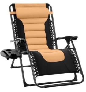 Oversized Padded Zero Gravity Chair, Folding Recliner w/ Headrest, Side Tray