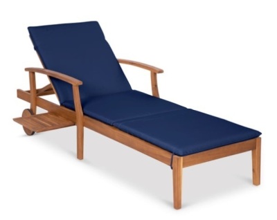 Adjustable Acacia Wood Chaise Lounge Chair w/ Side Table, Wheels - 79x26in, Navy Blue