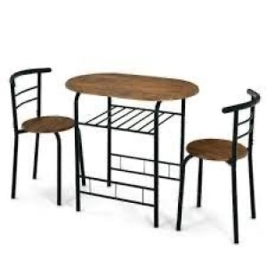 3-Piece Wooden Table & Chairs Dining Set w/ Lower Storage Shelf