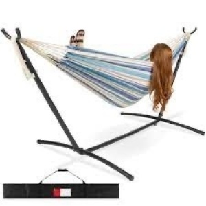 2-Person Brazilian-Style Double Hammock w/ Carrying Bag and Steel Stand