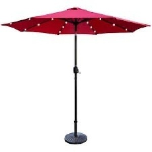 9 ft. Steel Market Solar Tilt Patio Umbrella with Crank and LED Lights