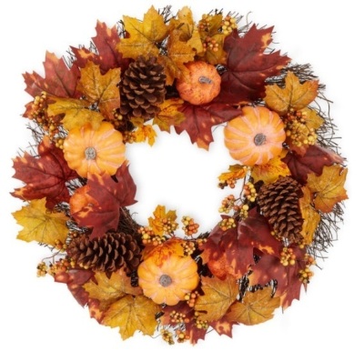 Artificial Fall Wreath, Autumn Thanksgiving Holiday Decoration - 24in