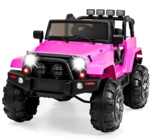 12V Kids Ride-On Truck Car Toy w/ 3 Speeds, LED, Remote, Bluetooth, Pink