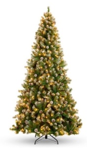 Pre-Lit Pre-Decorated Christmas Tree w/ Flocked Tips, Pine Cones, 6ft