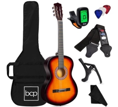 Beginner Acoustic Guitar Set w/ Case, Strap, Digital Tuner, Strings - 38in, Sunburst