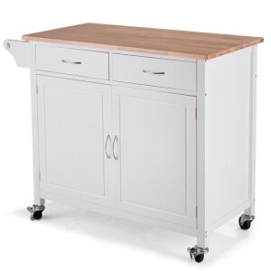 Modern Rolling Kitchen Cart Island with Wooden Top