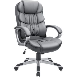 High Back Executive Leather Swivel Desk Chair with Padded Armrests, Lumbar Support, Gray