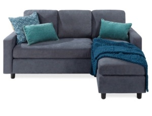 Linen Sectional Sofa Couch w/ Chaise Lounge, Reversible Ottoman Bench, Blue/Gray