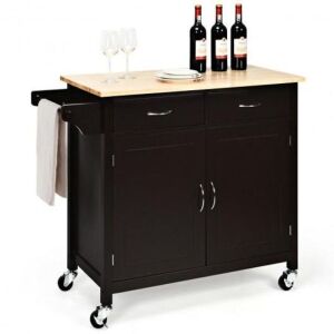 Modern Rolling Kitchen Cart Island With Wooden Top