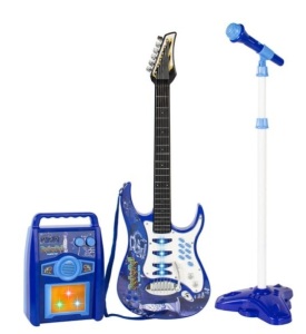 Kids Electric Guitar Toy Play Set w/ 6 Songs, Microphone, Amp, Blue