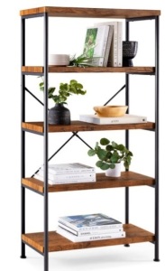 5-Tier Industrial Bookshelf w/ Metal Frame, Wood Shelves, Brown