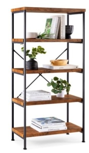 5-Tier Industrial Bookshelf w/ Metal Frame, Wood Shelves, Brown