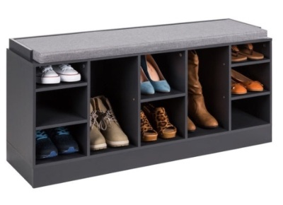 Shoe Storage Rack Bench w/ Padded Seat, 10 Cubbies - 46in, Gray