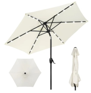 Outdoor Solar Patio Umbrella w/ Push Button Tilt, Crank Lift - 7.5ft Cream, Like New, Retail - $59.99