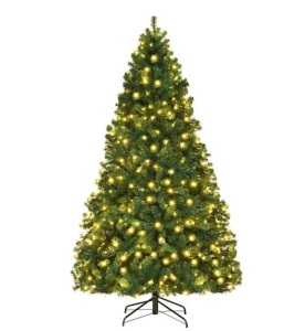 7.5 ft. Pre-Lit Hinged PVC Artificial Christmas Tree with 400-LED Lights and Stand, Appears New/Box Damaged