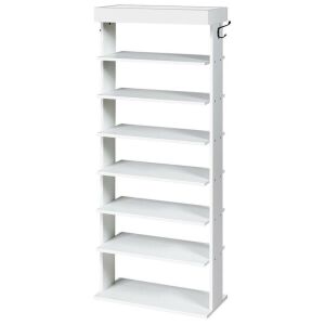 7-Tier Wooden Shoe Storage Shelf With Hooks