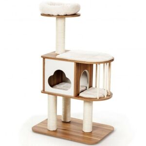 46" Wooden Cat Tree with Platform and Cushions 