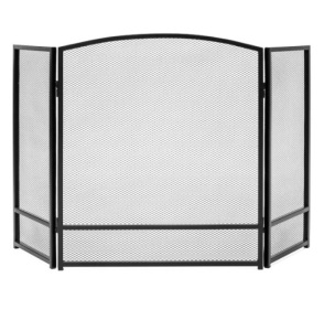 3-Panel Simple Steel Mesh Fireplace Screen w/ Rustic Worn Finish - 47x29in, Appears New