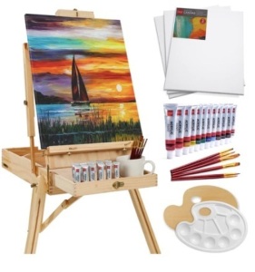 Portable Wooden French Easel w/ 32pc Beginners Kit