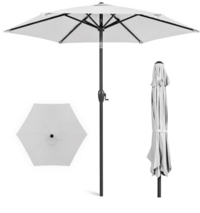 Outdoor Market Patio Umbrella w/ Push Button Tilt, Crank Lift - 7.5ft, Fog Gray