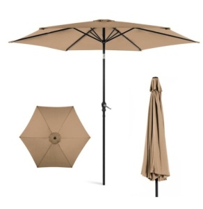 Outdoor Steel Market Patio Umbrella Decoration w/ Tilt, Crank Lift - 10ft, Tan 