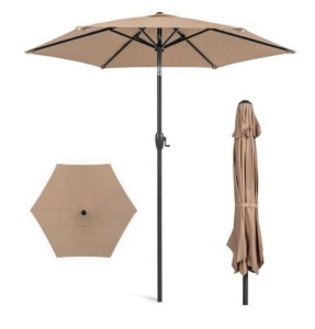 Outdoor Market Patio Umbrella w/ Push Button Tilt, Crank Lift - 7.5ft, Tan