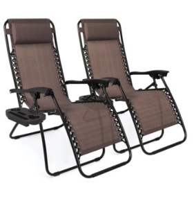 Set of 2 Adjustable Zero Gravity Patio Chair Recliners w/ Cup Holders