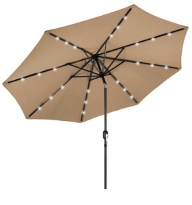 Solar LED Lighted Patio Umbrella w/ Tilt Adjustment, UV-Resistance - 10ft, Tan