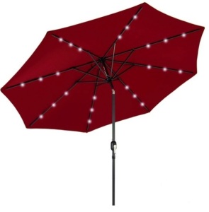 Solar LED Lighted Patio Umbrella w/ Tilt Adjustment, UV-Resistance - 10ft, Red