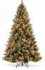 Pre-Lit Christmas Pine Tree w/ Pine Cones, Flocked Branch Tips, Berries, 6ft