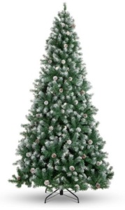 Pre-Decorated Christmas Tree w/ Pine Cones, Flocked Branch Tips, 6ft