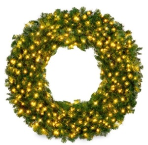 Pre-Lit Artificial Fir Christmas Wreath w/ LED Lights, Plug-In, PVC Tips, 48in