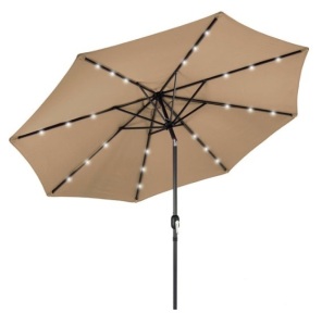 Solar LED Lighted Patio Umbrella w/ Tilt Adjustment, UV-Resistance - 10ft, Tan