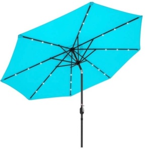 Solar LED Lighted Patio Umbrella w/ Tilt Adjustment, UV-Resistance - 10ft, Light Blue
