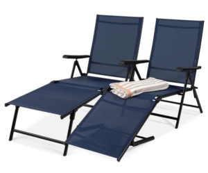 Set of 2 Outdoor Patio Chaise Recliner Lounge Chairs w/ Rust-Resistant Frame, Navy