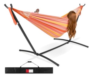 2-Person Brazilian-Style Double Hammock w/ Carrying Bag and Steel Stand, Sunset