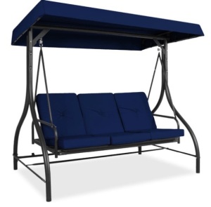 3-Seat Outdoor Canopy Swing Glider Furniture w/ Converting Flatbed Backrest, Navy