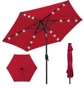 Outdoor Solar Patio Umbrella w/ Push Button Tilt, Crank Lift - 7.5ft, Red